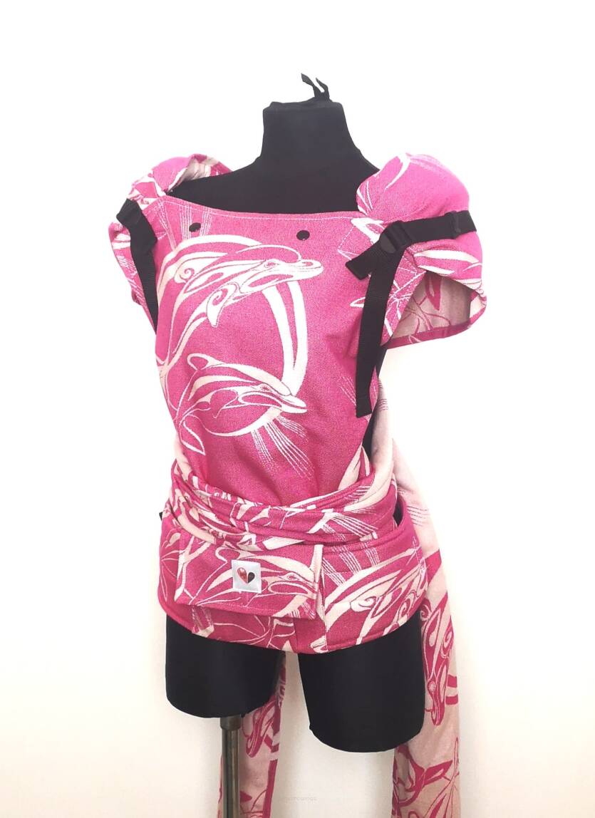 Ergonomic baby carrier. Hybrid baby carrier. Dolphins Pink Nova