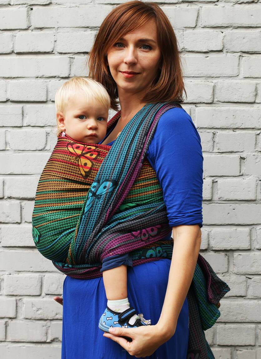 Jacqurd baby wrap. XS. Happy Butterfly Rainbow